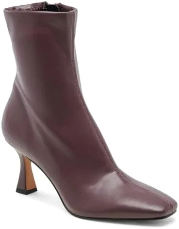 vomira ankle boots for women square toe kitten heel boots with side zipper fall winter leather short ankle booties burgundy boots