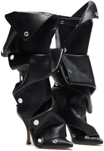 vomira black knee high boots for women stiletto heel fold over boots